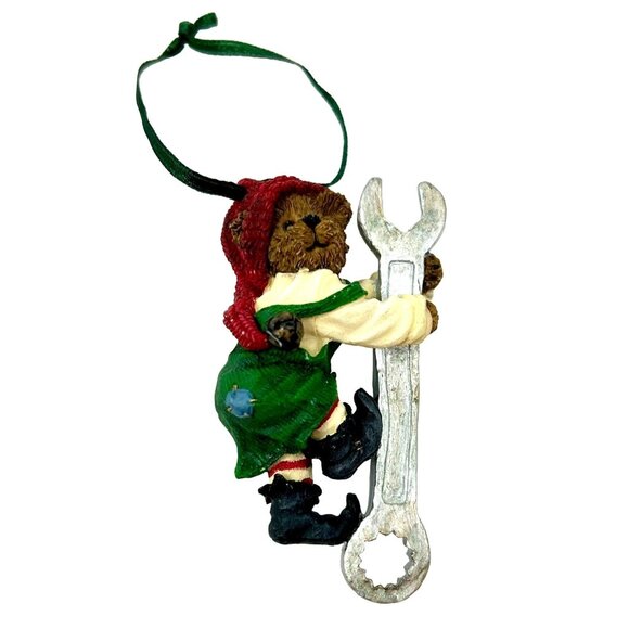 Boyd's Bear Dressed in Cream & Green Elf Outfit with Red Santa  Holding a Wrench - Picture 1 of 5